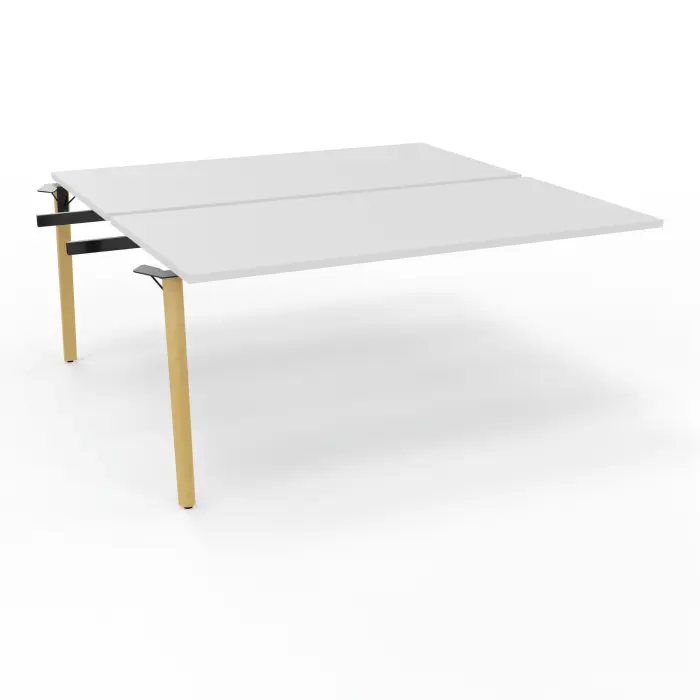 Robin tables suivant doubles 2 plateaux L. 80 cm L. 160 cm x P. 165 mélamine blanc neige pré-percé obturateurs 4 pieds métal lisse noir/bois hêtre massif vernis