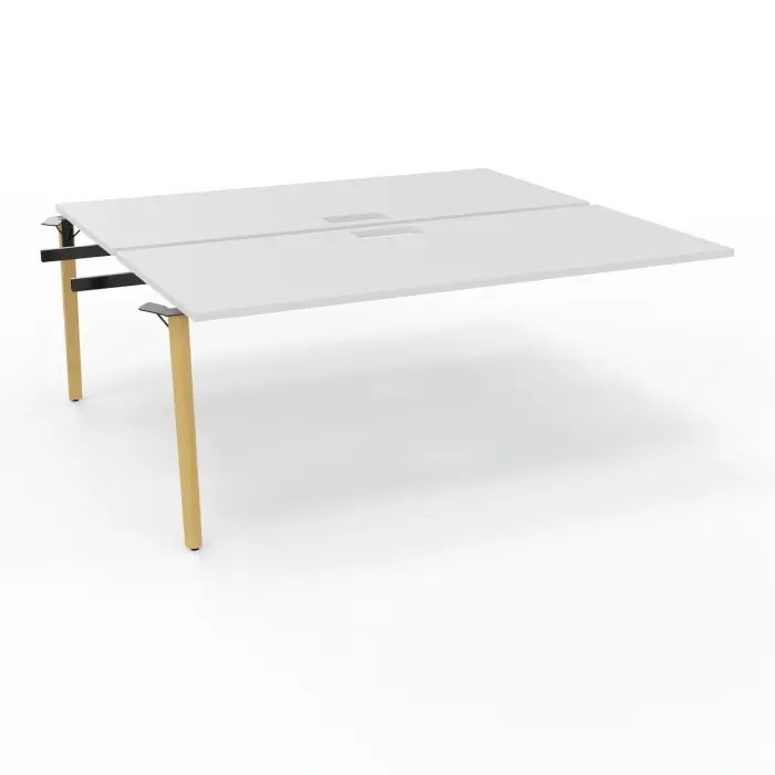 Robin tables suivant doubles 2 plateaux L. 80 cm L. 180 cm x P. 165 mélamine blanc neige découpe trappe simple accès 4 pieds métal lisse noir/bois hêtre massif vernis