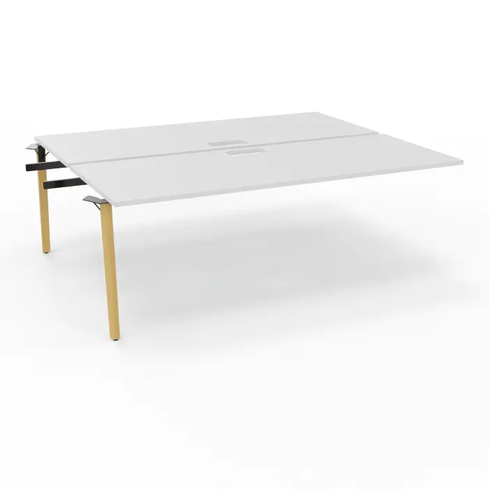 Robin tables suivant doubles 2 plateaux L. 80 cm L. 200 cm x P. 165 mélamine blanc neige découpe trappe simple accès 4 pieds métal lisse noir/bois hêtre massif vernis