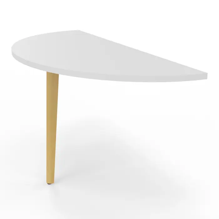 Robin demi-lune L. 142 cm x P. 60 cm mélamine blanc neige pieds métal lisse noir/bois hêtre massif vernis