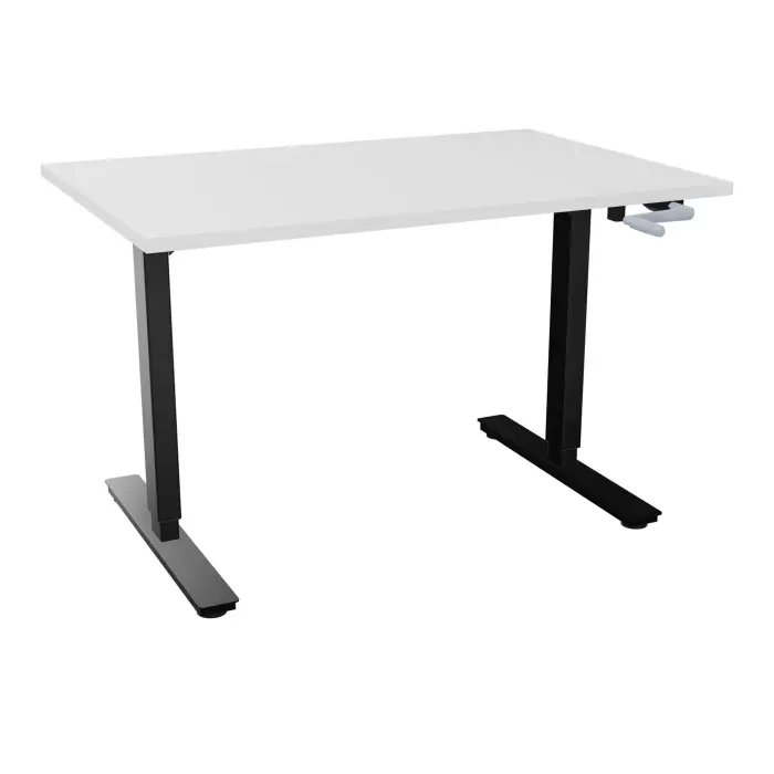 Axel 2 Bureau rectangulaire L. 120 x P. 80 cm plateau prépercé obt ep. 25 mm mélamine blanc neige structure métal lisse noir réglable en hauteur par manivelle