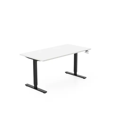 Axel 2 Bureau rectangulaire L. 160 x P. 80 cm plateau prépercé obt ep. 25 mm mélamine blanc neige structure métal lisse noir réglable en hauteur par manivelle