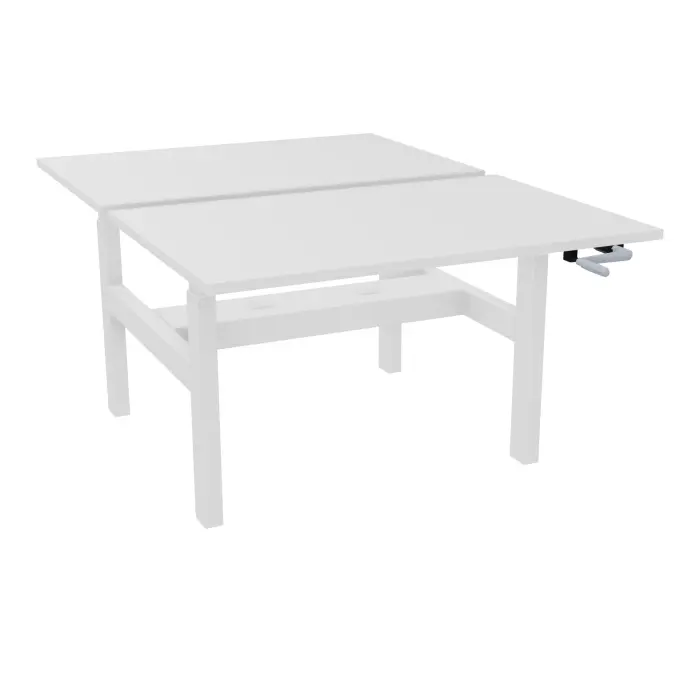 Axel 2 Bench 2 x rect L. 120 x P. 80 plateaux prépercés obt ép. 25 mm mélamine blanc neige structure métal lisse blanc réglable en hauteur par manivelle