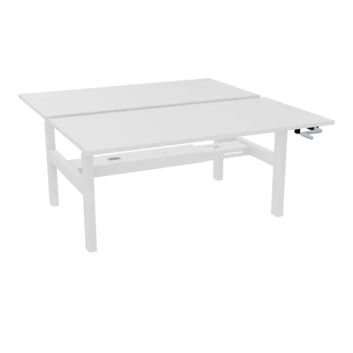 Axel 2 Bench 2 x rect L. 160 x P. 80 plateaux prépercés obt ép. 25 mm mélamine blanc neige structure métal lisse blanc réglable en hauteur par manivelle