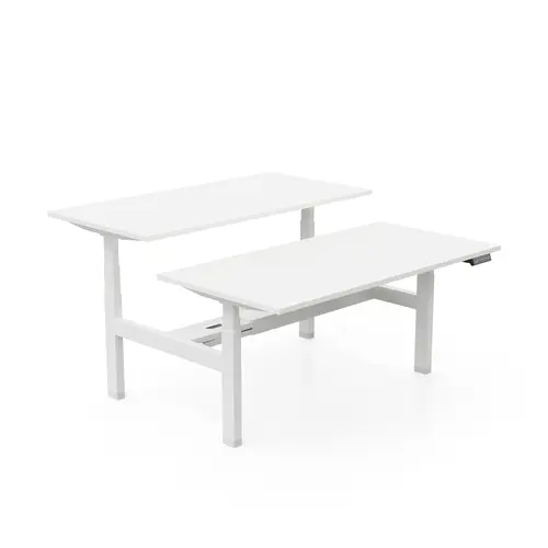 AXEL 2 Bench 2 x rect L. 160 x P. 80 plateaux prépercés obt ép. 25 mm mélamine blanc neige structure métal lisse blanc motorisé 2x Boitiers 4 utilisateurs x 2 mémoires + USB