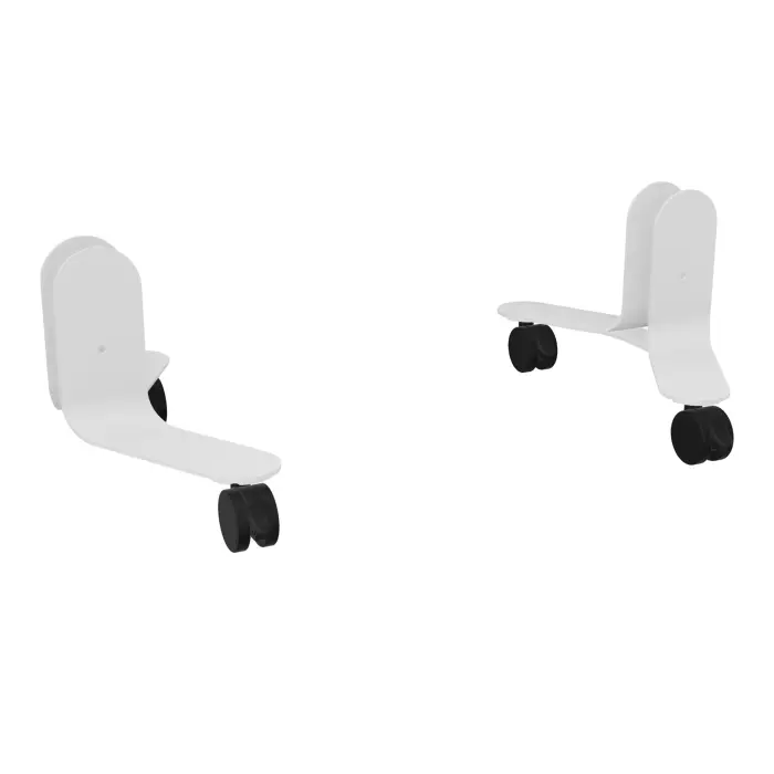 Jeu de 2 pieds métal lisse blanc sur roulettes avec boutons associés