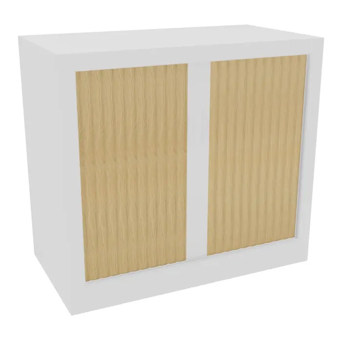 Armoire à rideaux H. 72,1 x L. 80 x P. 43 cm - corps blanc - rideaux chêne naturel - équipée de 1 tablette