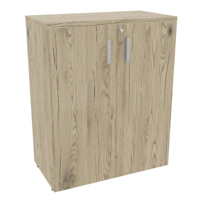 Armoire mélamine Armand 2 tablettes H. 100 x L. 80 x P. 43,2 cm corps et top finition mélamine chêne Brunswick avec 2 portes soft-closing mélamine chêne Brunswick - poignées métal gris aluminium