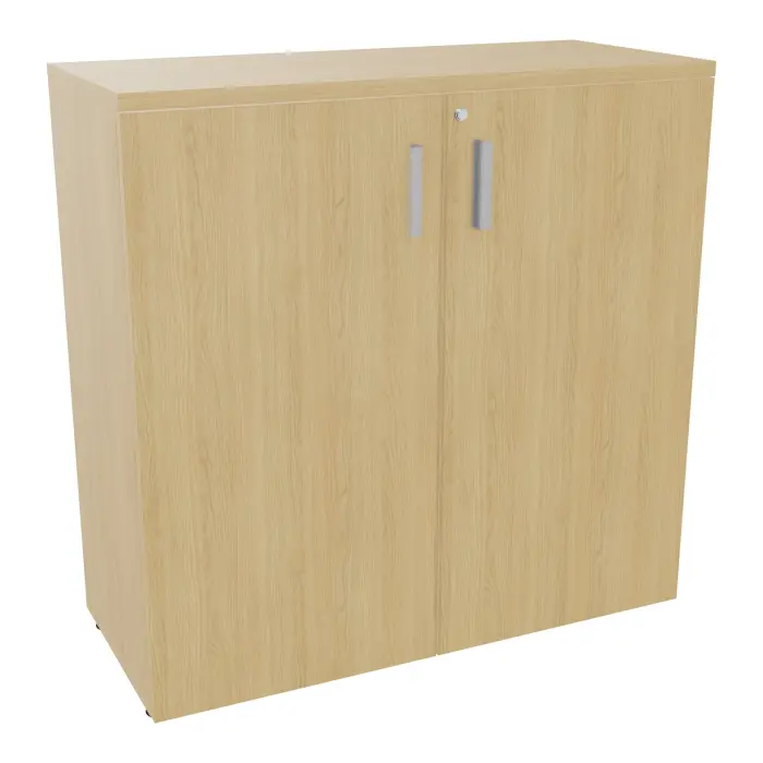 Armoire mélamine Armand 2 tablettes H. 100 x L. 100 x P. 43,2 cm corps et top finition mélamine Chêne naturel avec 2 portes soft-closing mélamine Chêne naturel - poignées métal gris aluminium