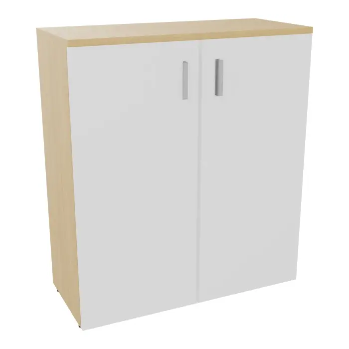 Armoire mélamine Armand 2 tablettes H. 113,5 x L. 100 x P. 43,2 cm corps et top finition mélamine Chêne naturel avec 2 portes soft-closing mélamine blanc neige - poignées métal gris aluminium