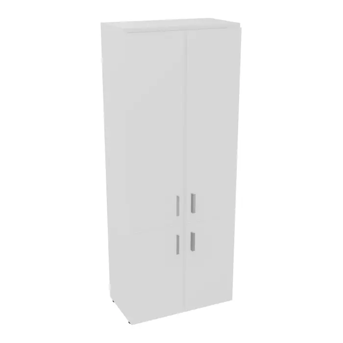 Armoire mélamine Armand 4 tablettes H. 202,1 x L. 80 x P. 43,2 cm corps et top finition mélamine blanc neige avec 4 portes soft-closing mélamine blanc neige - poignées métal gris aluminium