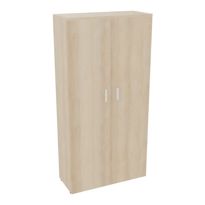 Armoire mélamine Armand 4 tablettes H. 202,1 x L. 100 x P. 43,2 cm corps et top finition mélamine acacia de lakeland avec 2 portes soft-closing mélamine acacia de lakeland - poignées métal lisse blanc