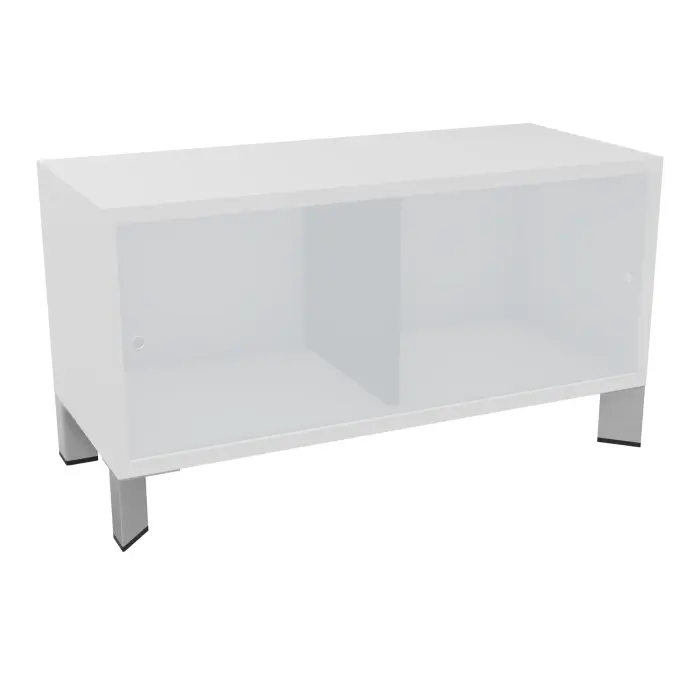 Module bas Armand H. 55,2 x L. 100 x P. 43,2 cm corps mélamine blanc neige - portes altuglas blanc satin - poignées métal lisse gris aluminium