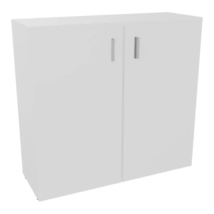 Armoire mélamine Armand 2 tablettes métallique H. 113,5 x L. 120 x P. 43,2 cm corps et top finition mélamine blanc neige avec 2 portes soft-closing mélamine blanc neige - poignées métal gris aluminium