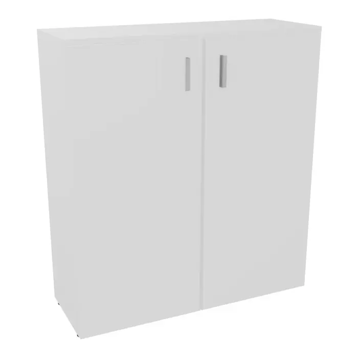 Armoire mélamine Armand 3 tablettes métallique H. 133,5 x L. 120 x P. 43,2 cm corps et top finition mélamine blanc neige avec 2 portes soft-closing mélamine blanc neige - poignées métal gris aluminium