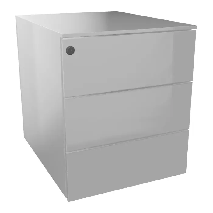 Caisson mobile métal gris aluminium L. 42 x P. 53,3 x H. 50,5 cm - top métal - 3 tiroirs plats
