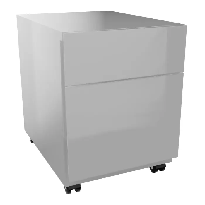 Caisson mobile grande profondeur finition gris aluminium L. 42 x P. 80 x H. 55,5 cm - top métal - 2 tiroirs + tirette plumier
