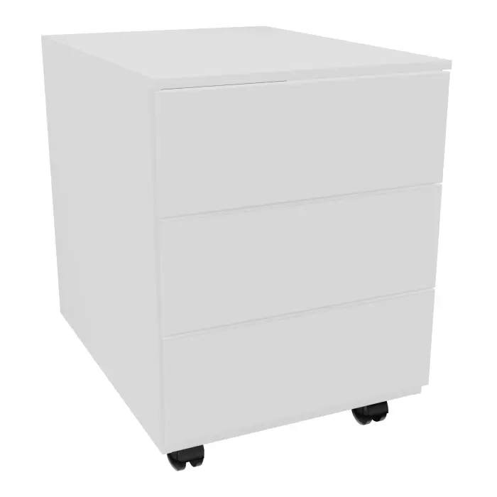 Caisson mobile avec tirette plumier  métal lisse blanc L. 42 x P. 53,3 x H. 50,5 cm top métal 3 tiroirs plats