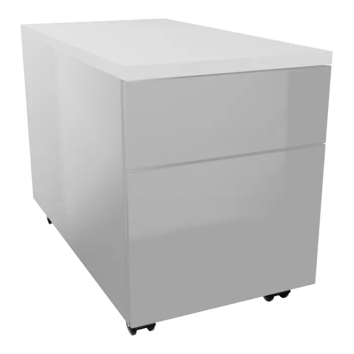 Caisson mobile grande profondeur finition gris aluminium L. 43,2 x P. 80 x H. 57,4 cm - top mélamine  blanc neige - 2 tiroirs + tirette plumier
