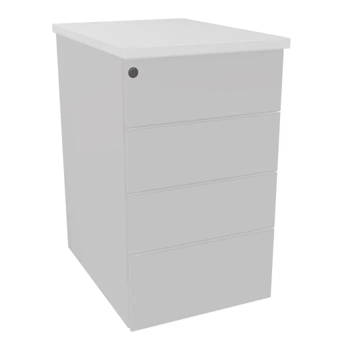 Lot de 8 caissons hauteur bureau métal lisse gris clair L. 43,2 x P. 60 x H. 73,5 cm 4 tiroirs plats top ép. 25 mm mélamine blanc neige
