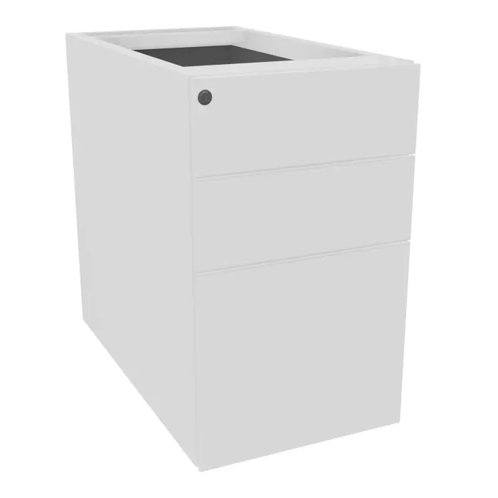 Caisson hauteur bureau métal lisse blanc L. 42 x P. 77 x H. 71 cm 3 tiroirs dont 1 pour dossiers suspendus