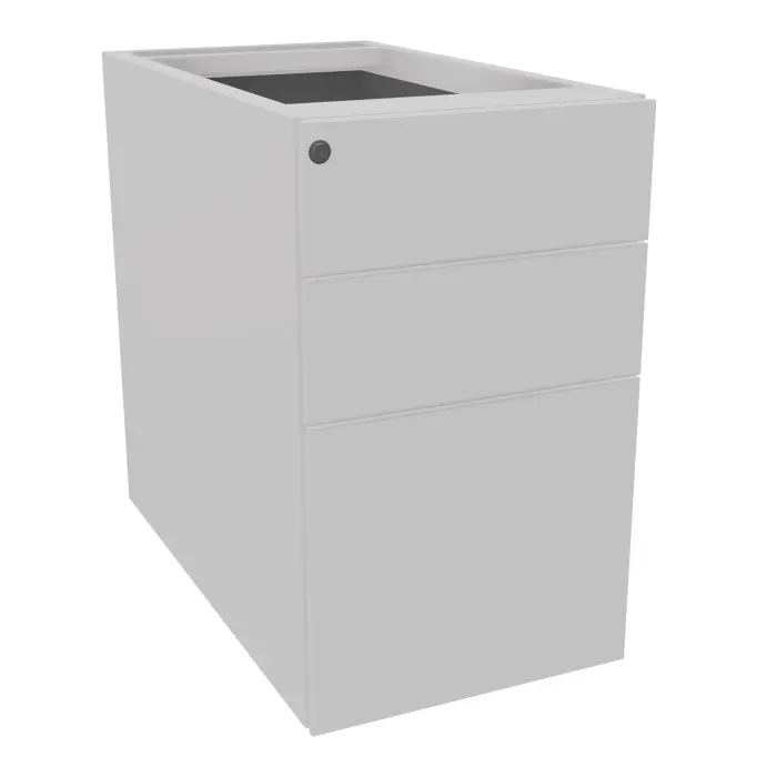 Lot de 12 caissons hauteur bureau finition métal lisse gris clair L. 42 x P. 77 x H. 73,5 cm - sans top - 3 tiroirs dont 1 dossiers suspendus
