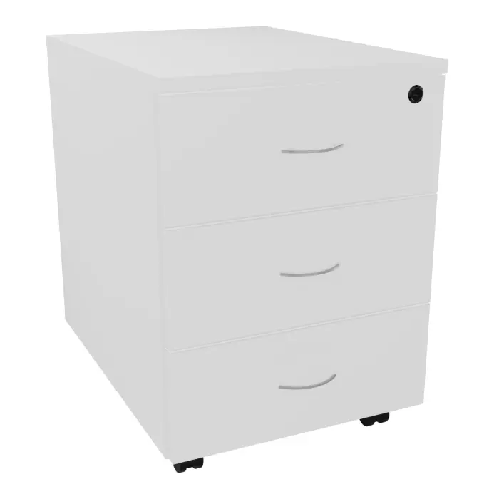 Caisson mobile 3 tiroirs mélamine blanc neige L. 43,6 x P. 55,5 x H. 58,7 cm avec poignée métal gris aluminium