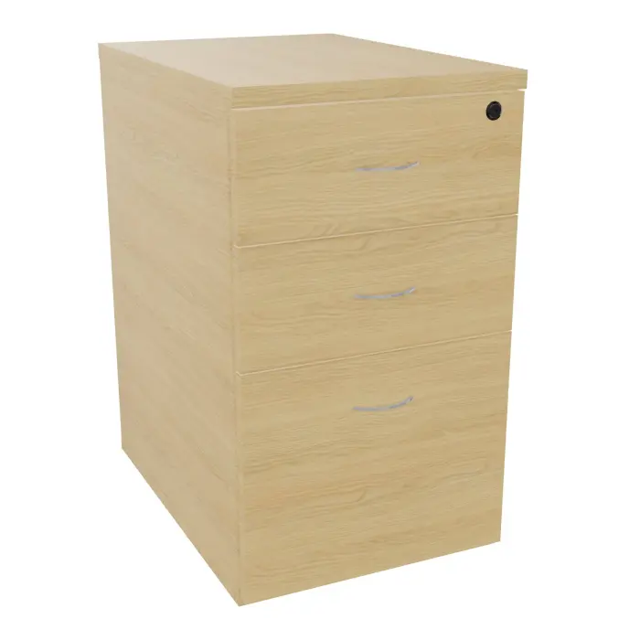 Caisson hauteur bureau 3 tiroirs mélamine Chêne naturel dont 1 dossier suspendu L. 42 x P. 60 x H. 73,5 cm avec poignée métal gris aluminium