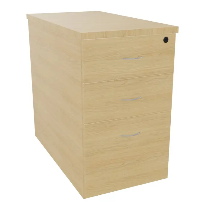 Caisson hauteur bureau 3 tiroirs mélamine Chêne naturel dont 1 dossier suspendu L. 42 x P. 80 x H. 73,5 cm avec poignée métal gris aluminium