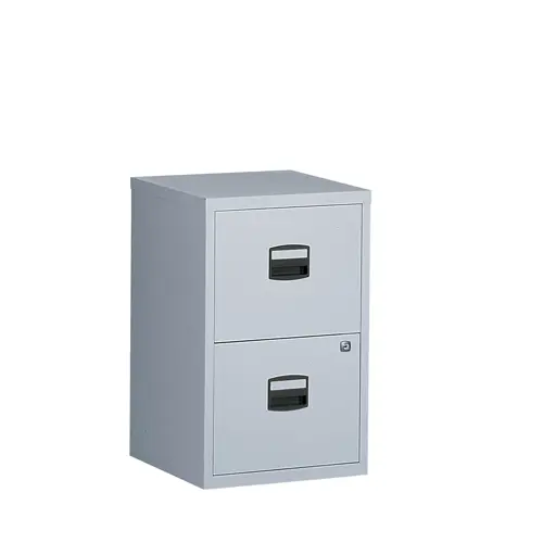 Classeur métallique fixe H. 67,2 x L. 41,3 x P. 40 cm finition gris aluminium équipé de 2 tiroirs pour dossiers suspendus