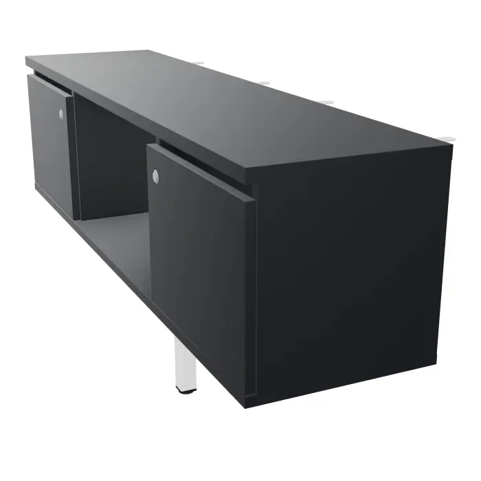 Meuble James 2 portes avec 1 niche L. 142 x P. 36 x H. 73,5 corps et top mélamine Noir portes mélamine Noir pied droit métal structuré blanc comptabile BENCH CONECT/4MOST P142