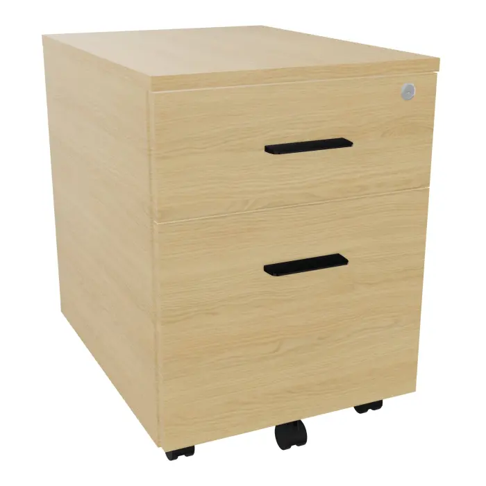 Caisson mobile Melina 2 tiroirs dont 1 dossier suspendu L. 43,2 x P. 55,5 x H. 58,7cm mélamine Chêne naturel poignées métal lisse noir