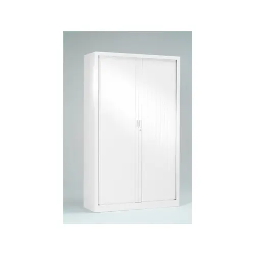 Armoire à rideaux H. 198 x L. 120 x P. 43 cm - corps blanc - rideaux blanc - équipée de 4 tablettes + 1