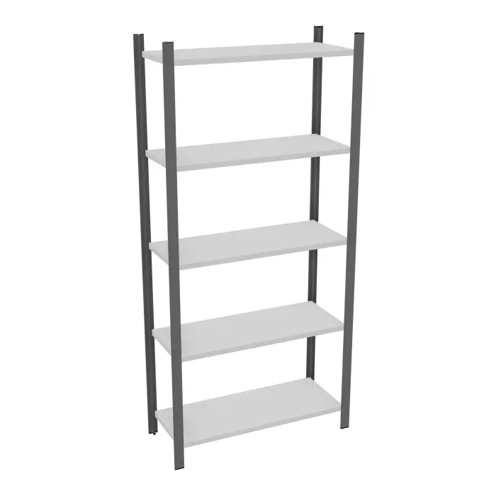 Element départ rayonnage H. 200 cm x L. 90 cm métal lisse gris clair 5 tablettes métal structuré gris anthracite