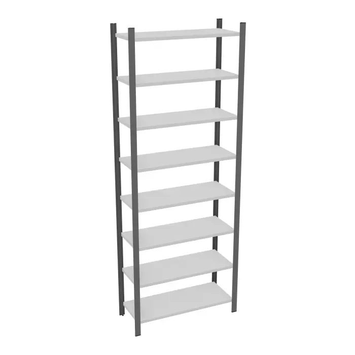 Element départ rayonnage H. 250 cm x L. 90 cm métal lisse gris clair 8 tablettes métal structuré gris anthracite