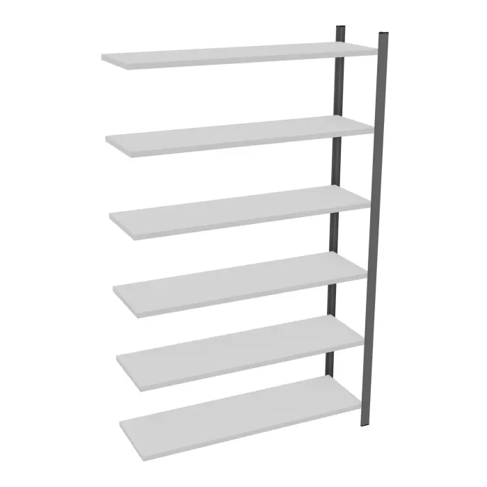 Element suivant rayonnage H. 200 cm x L. 120 cm métal lisse gris clair 6 tablettes métal structuré gris anthracite
