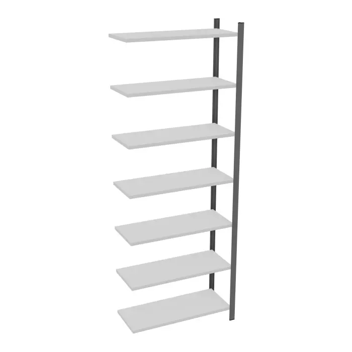 Element suivant rayonnage H. 250 cm x L. 90 cm métal lisse gris clair 7 tablettes métal structuré gris anthracite