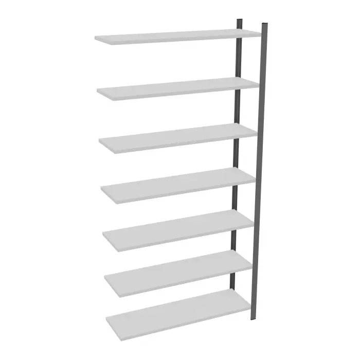 Element suivant rayonnage H. 250 cm x L. 120 cm métal lisse gris clair 7 tablettes métal structuré gris anthracite