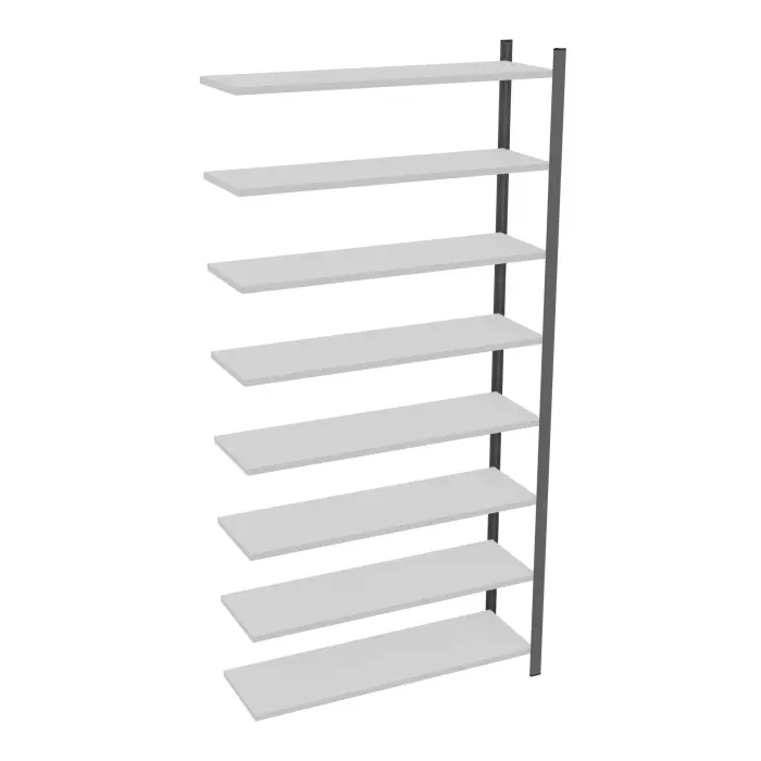 Element suivant rayonnage H. 250 cm x L. 120 cm métal lisse gris clair 8 tablettes métal structuré gris anthracite