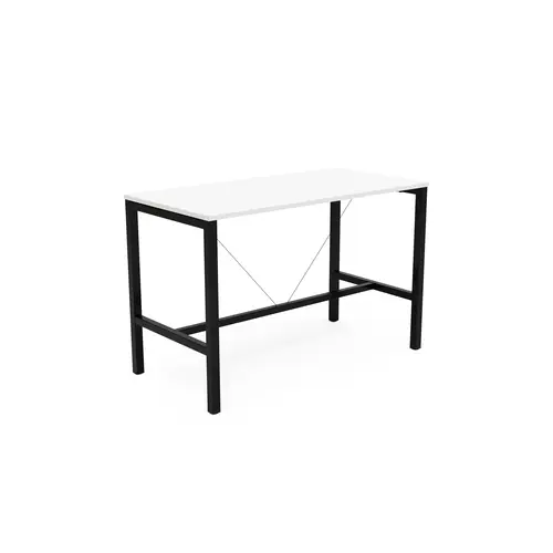 Table rectangulaire Arial L. 160 cm x P. 80 cm x H. 104,5 plateau nu mélamine blanc neige pied arche carrée fixe avec repose pied métal lisse noir