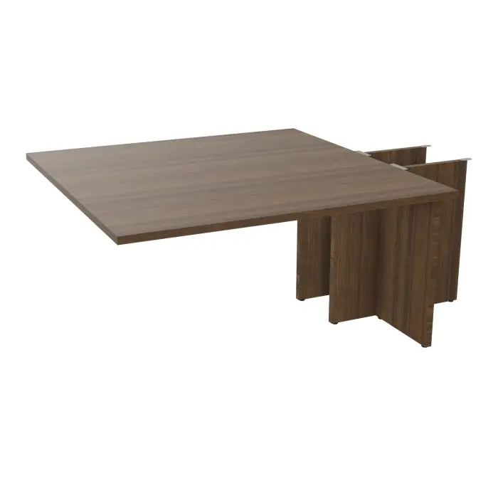Kit extension Modulo pour tables ovales 4 personnes L. 140 cm x P. 140 cm mélamine noyer brun prépercés 4 obturateurs 2 pieds panneaux mélamine noyer brun