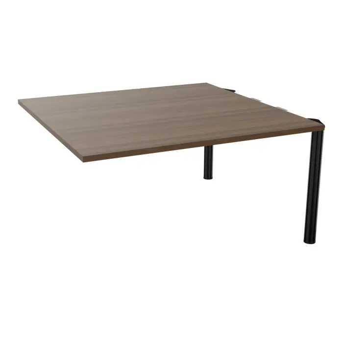Kit extension Modulo pour tables ovales 4 personnes L. 140 cm x P. 140 cm mélamine noyer brun prépercés 4 obturateurs 4 pieds Ø70 métal lisse noir