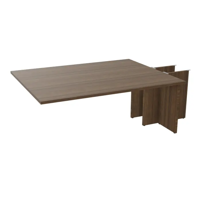 Kit extension Modulo pour tables ovales 6 personnes L. 180 cm x P. 140 cm mélamine noyer brun prépercés 4 obturateurs 2 pieds panneaux mélamine noyer brun