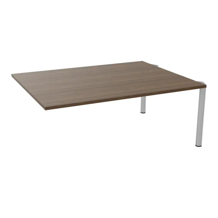 Kit extension Modulo pour tables ovales 6 personnes L. 180 cm x P. 140 cm mélamine noyer brun prépercés 4 obturateurs 4 pieds Ø70 métal lisse gris aluminium