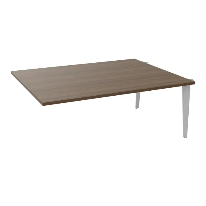 Kit extension Modulo pour tables ovales 6 personnes L. 180 cm x P. 140 cm mélamine noyer brun prépercés 4 obturateurs 4 pieds métal lisse gris aluminium