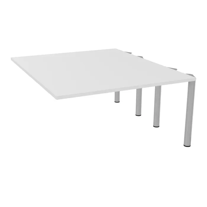 Kit extension Modulo pour tables élliptiques 4 personnes L. 140 cm x P. 170 cm mélamine blanc neige prépercés 4 obturateurs 4 pieds Ø70 métal lisse gris aluminium