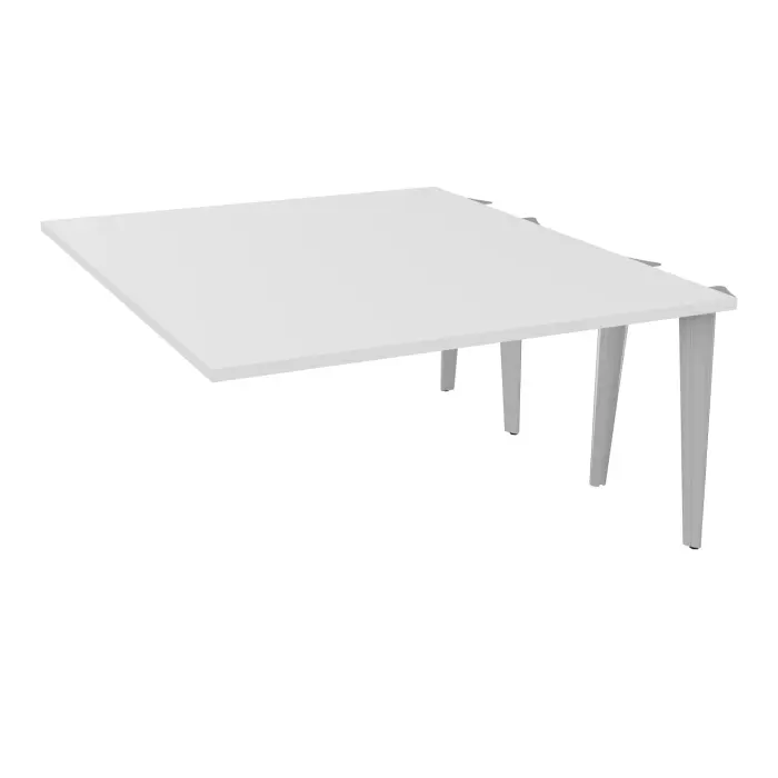 Kit extension Modulo pour tables élliptiques 4 personnes L. 140 cm x P. 170 cm mélamine blanc neige prépercés 4 obturateurs 4 pieds métal lisse gris aluminium