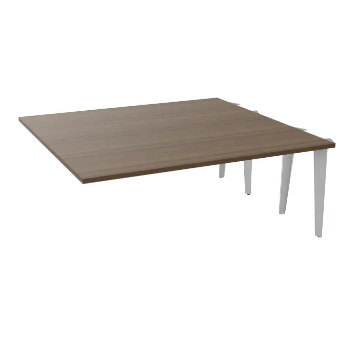 Kit extension Modulo pour tables élliptiques 6 personnes L. 180 cm x P. 170 cm mélamine noyer brun prépercés 4 obturateurs 4 pieds métal lisse gris aluminium