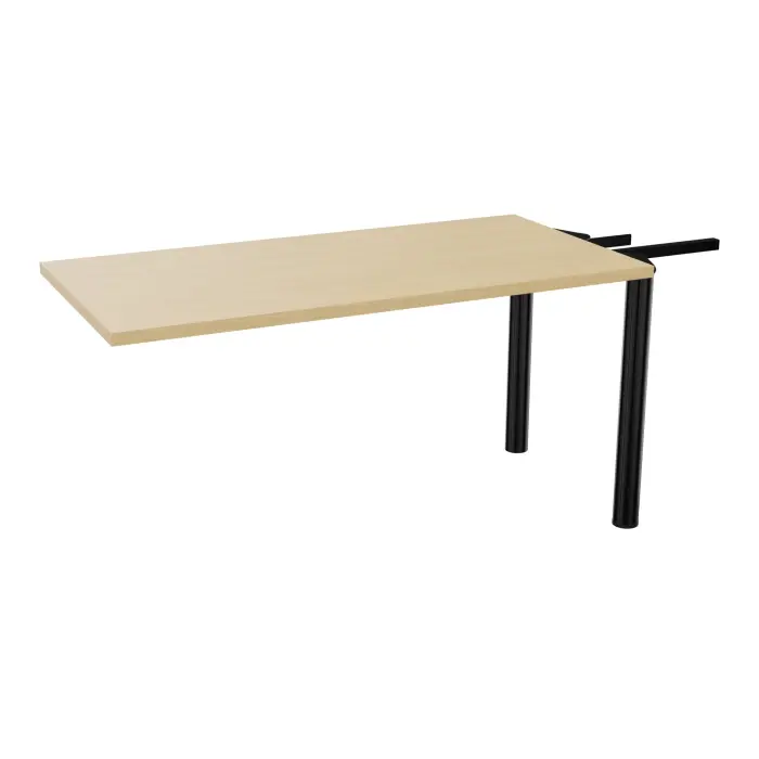 Extension Modulo 2 personnes L. 140 x P. 70 cm mélamine Chêne naturel épaisseur 30mm pour tables U,V losanges et rondes prépercé 2 obturateurs 1 pied Ø70 métal lisse noir