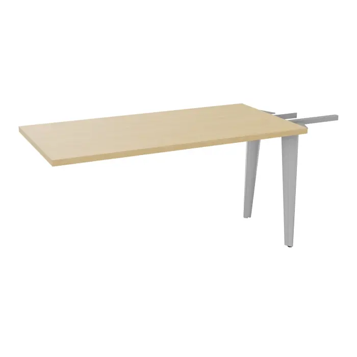 Extension Modulo 2 personnes L. 140 x P. 70 cm mélamine Chêne naturel épaisseur 30mm pour tables U,V losanges et rondes prépercé 2 obturateurs 1 pied métal lisse gris aluminium